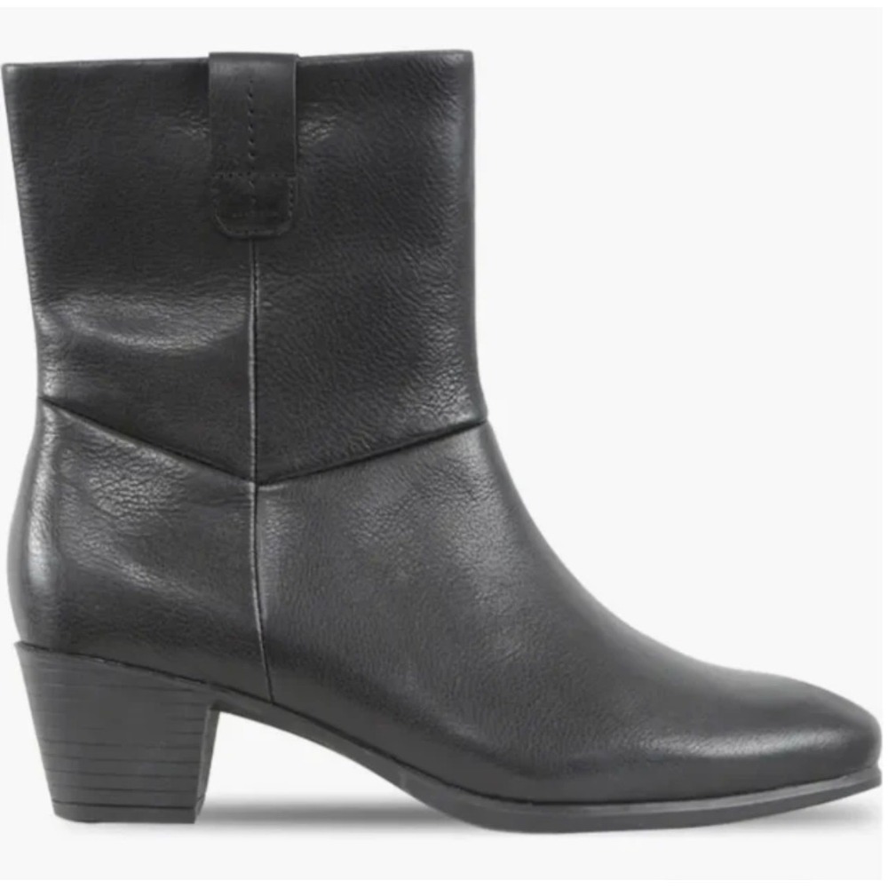 Munro Tyler Black Leather Ankle Boots Block Heel Side Zip Size 7N Narrow NEW